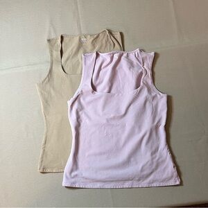 Express Body Contour Fitted Sleeveless Tank Tops in Tan and Pink